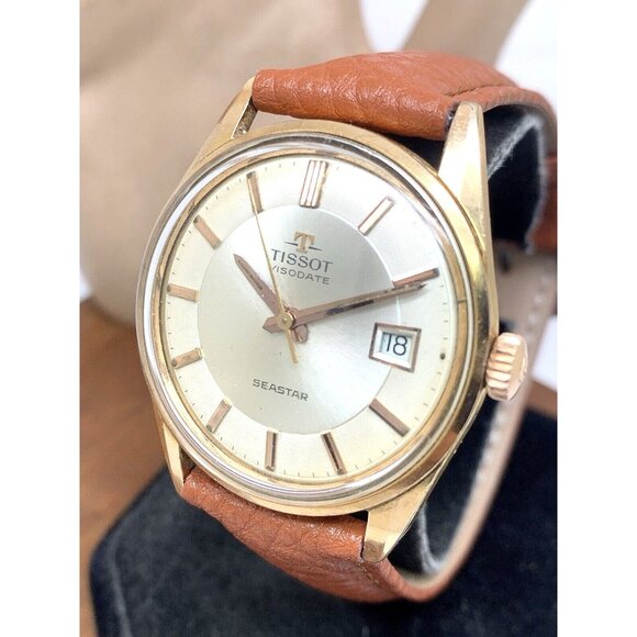 Tissot Visodate Seastar Men's Watch Swiss Manual Wind Vintage 35mm Brown Leather - Picture 1 of 13